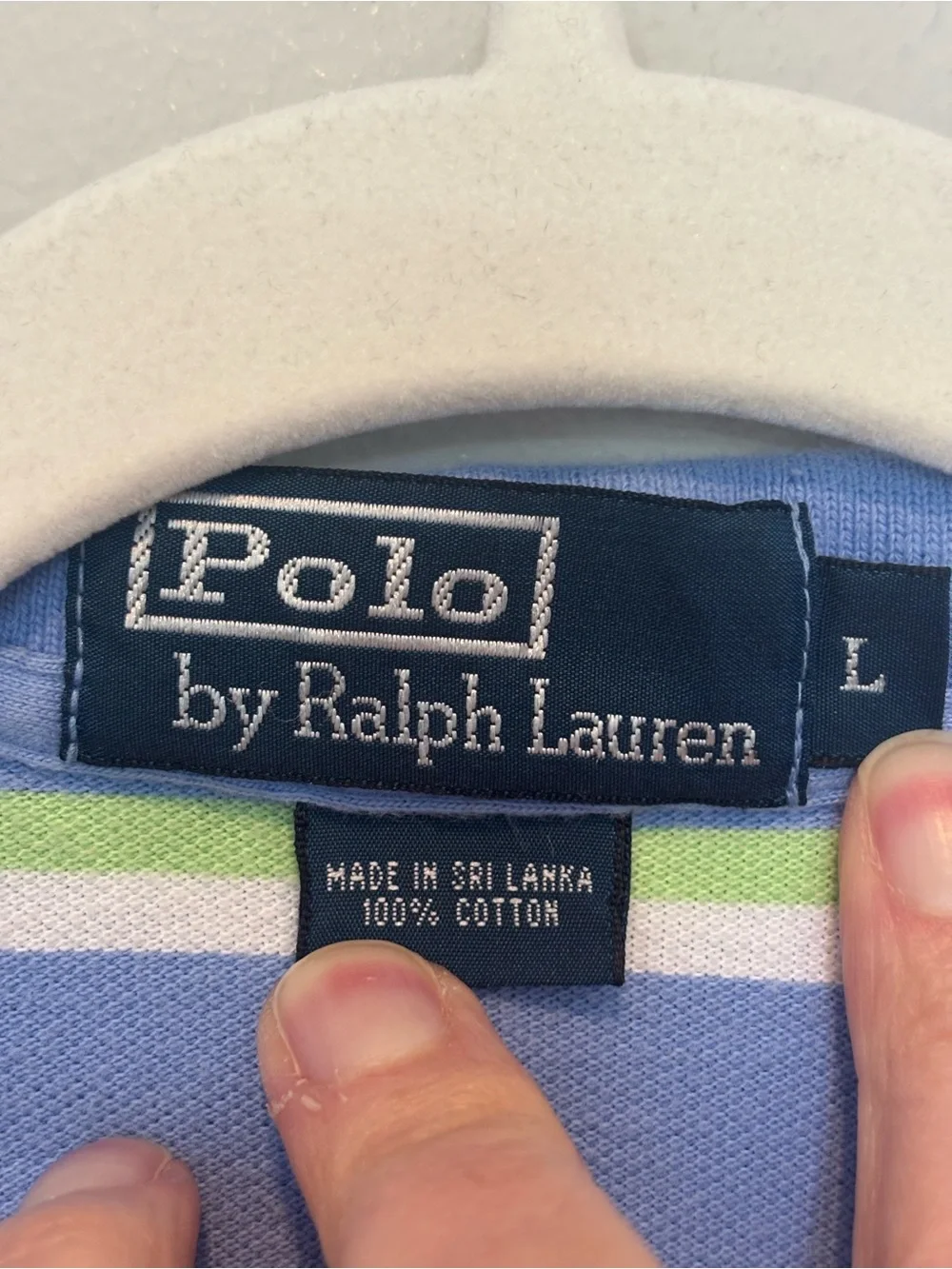 Ralph Lauren Blue, White & Lime Green Striped Polo